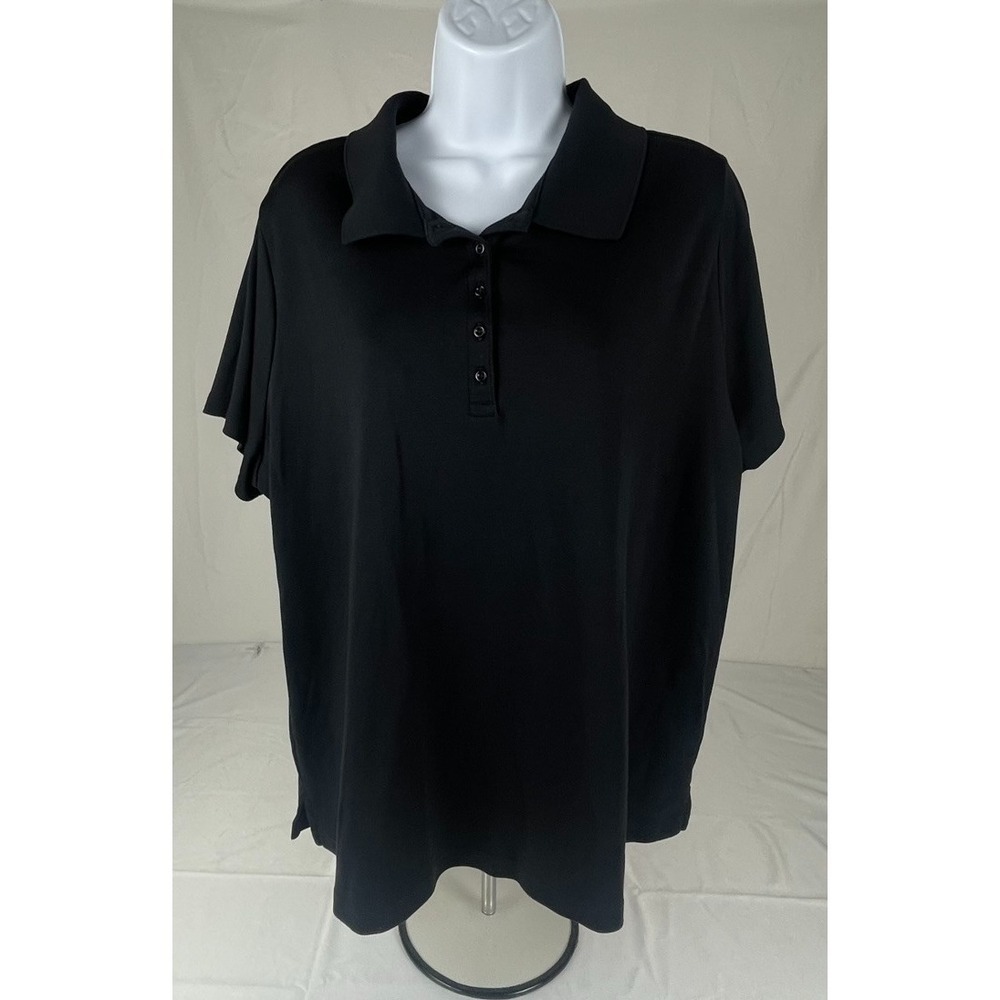 LANDS END WOMENS 2X BLACK POLO SHIRT SHORT SLEEVE STRETCH COTTON CASUAL GOLF TOP